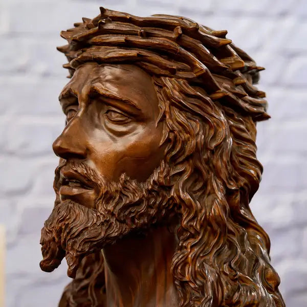 Bust of Jesus Christ Crowned with Thorns in Wood-Viarello