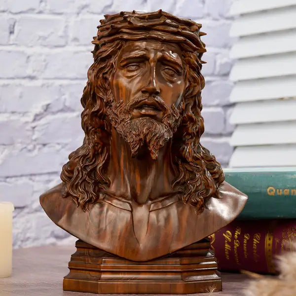 Bust of Jesus Christ Crowned with Thorns in Wood-Viarello