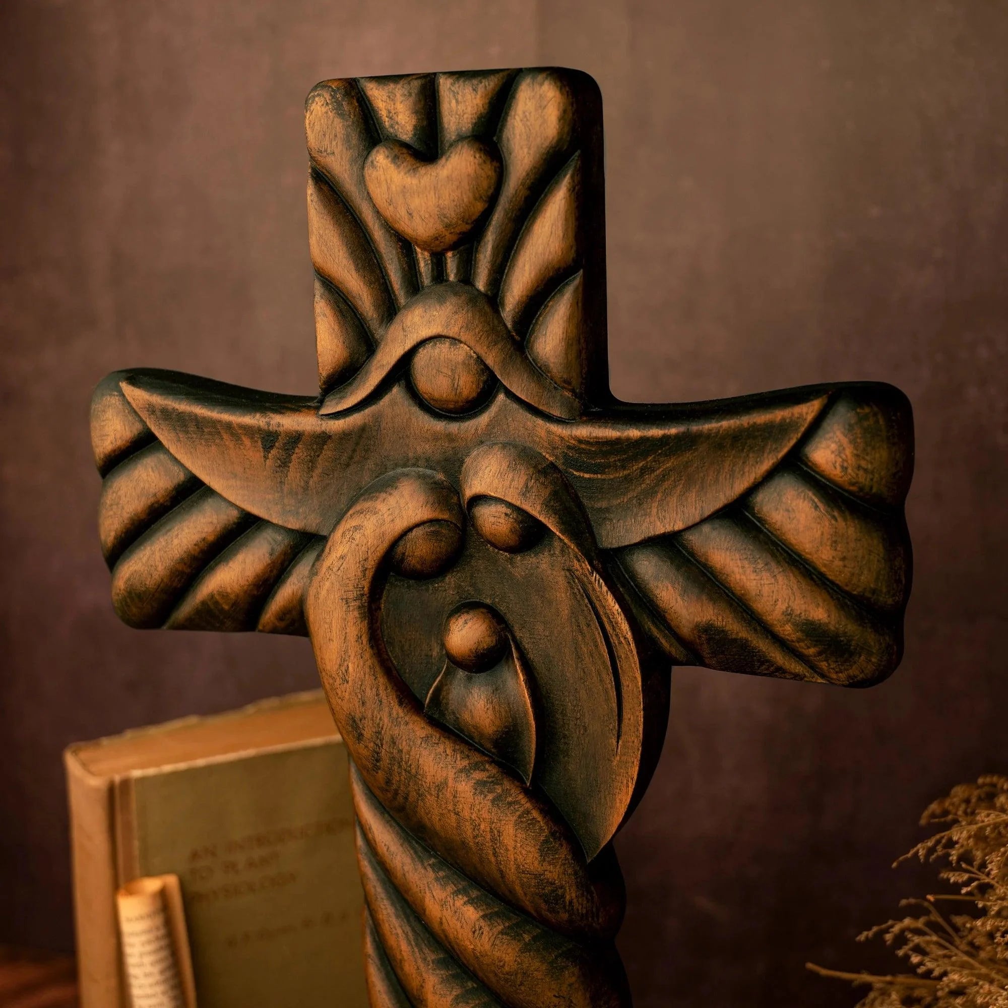 Carved Wooden Cross of the Holy Family-Viarello
