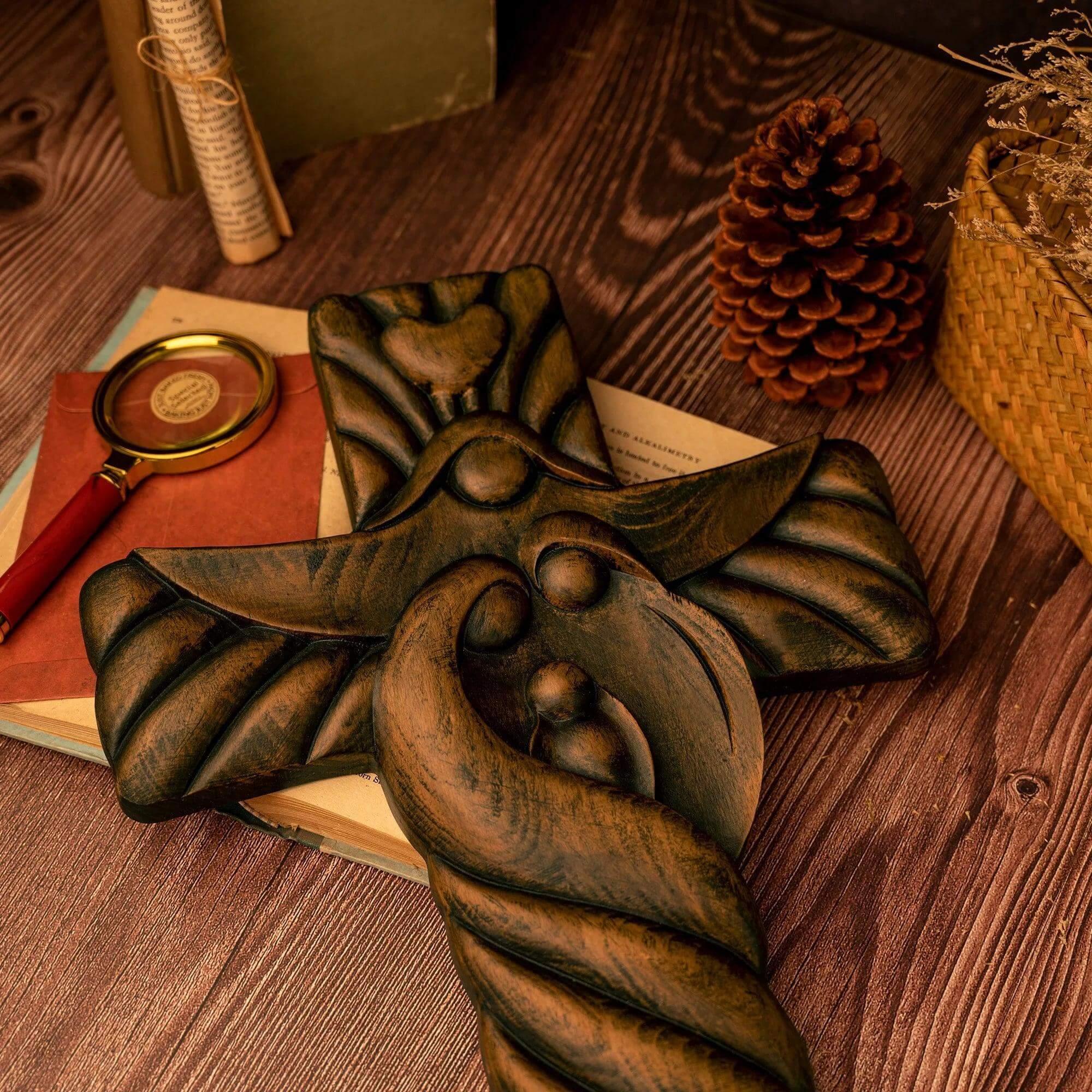 Carved Wooden Cross of the Holy Family-Viarello