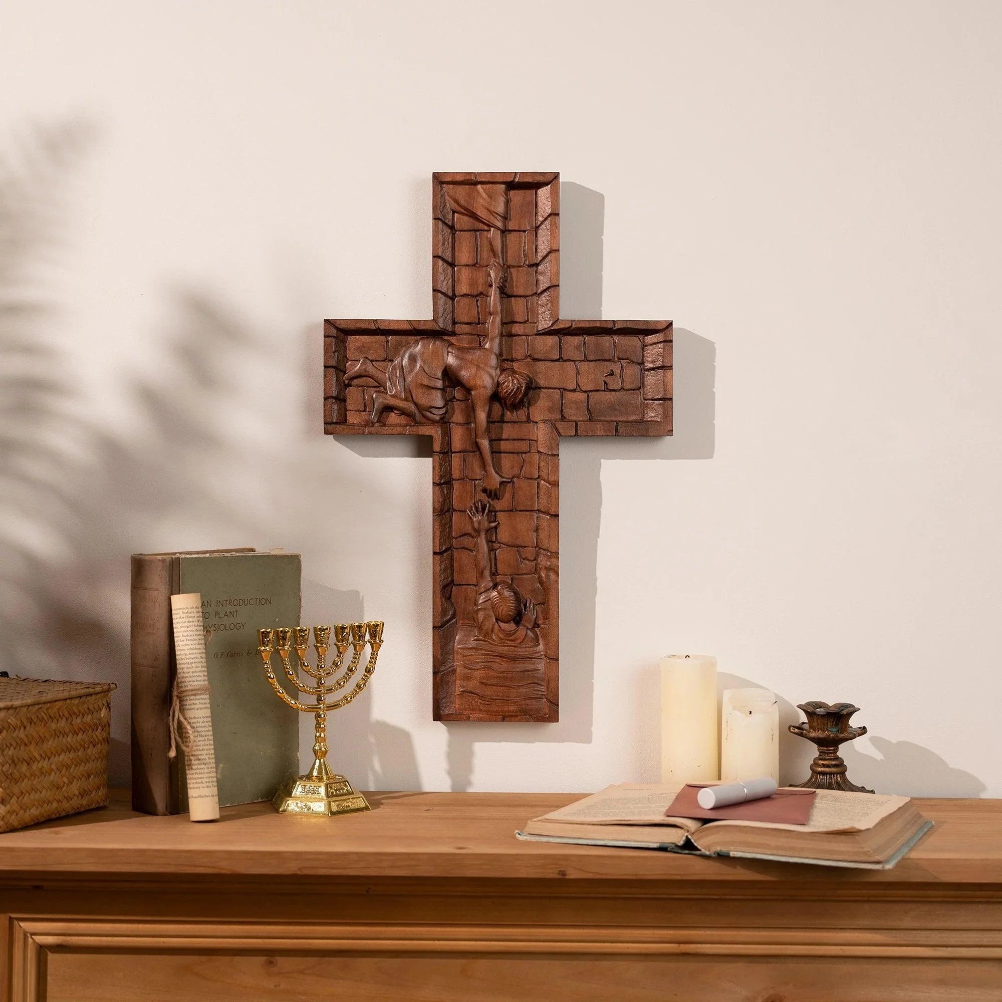 Cross of the Savior Jesus - Carved from Natural Wood-Viarello
