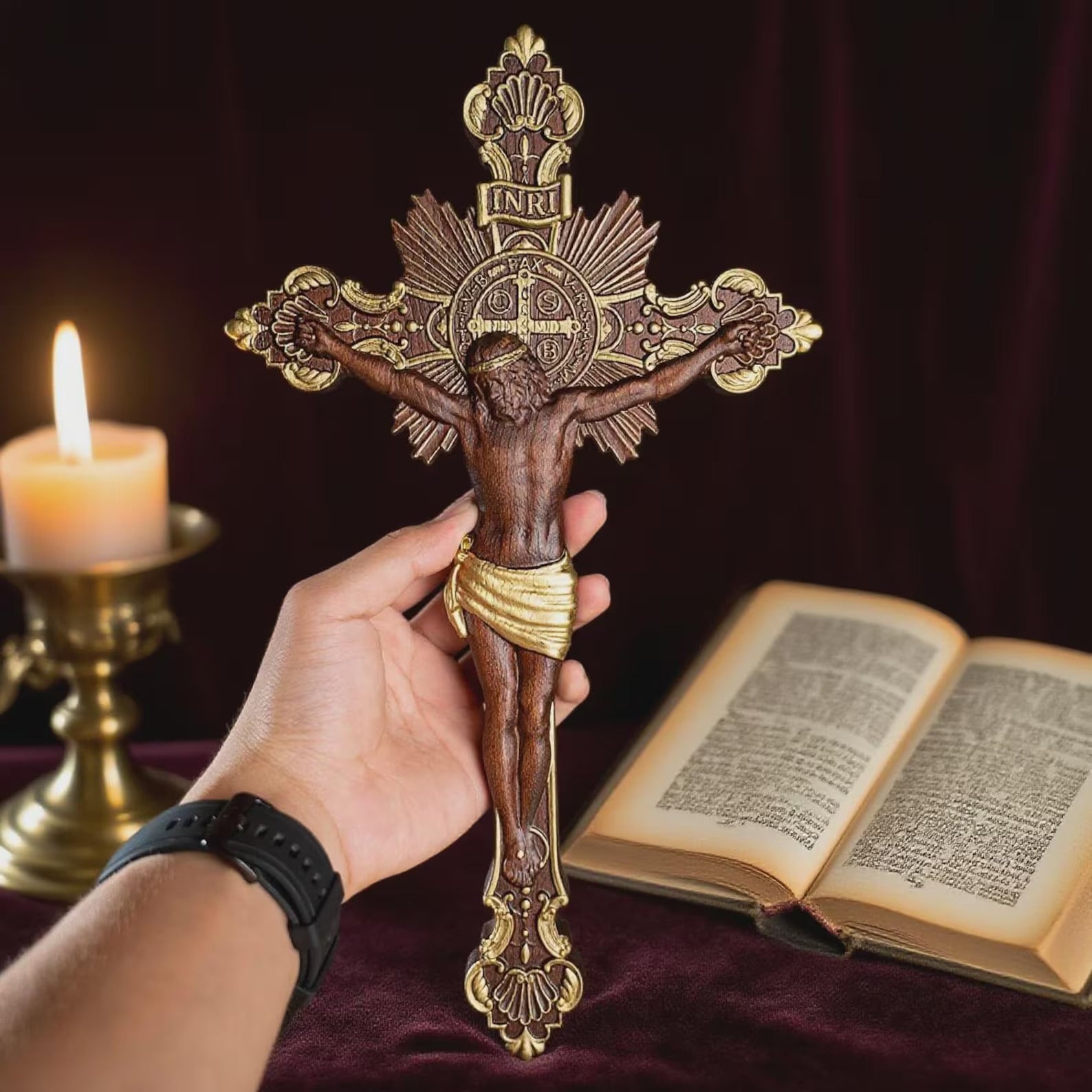 Exorcist Cross of Saint Benedict Carved in Wood-Viarello