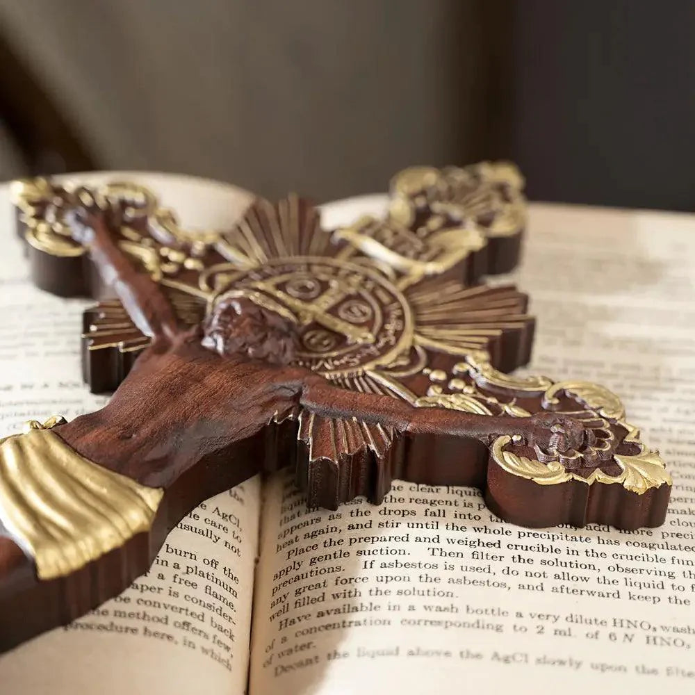 Exorcist Cross of Saint Benedict Carved in Wood-Viarello