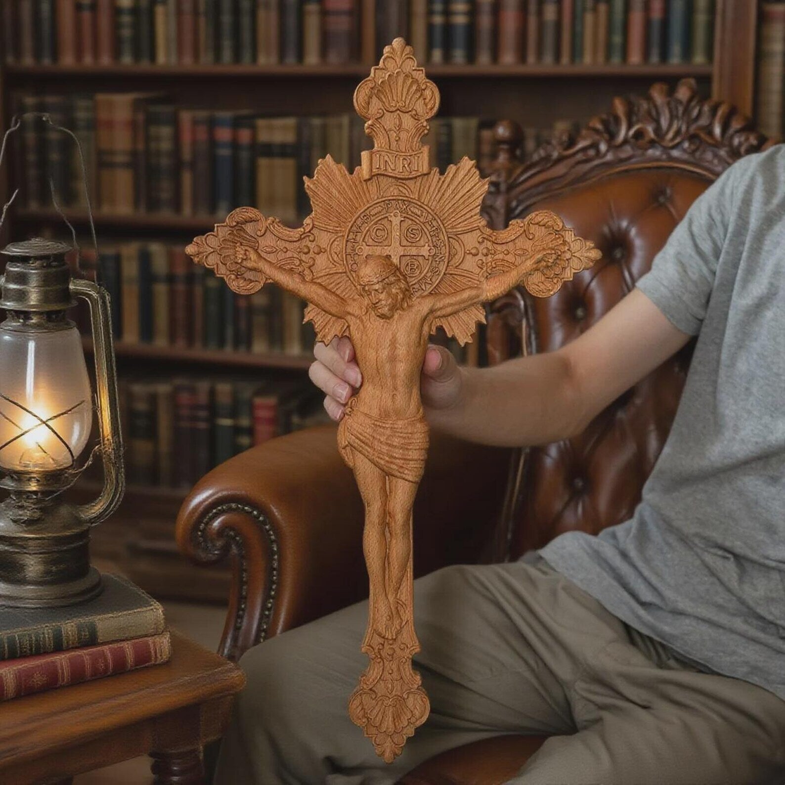 Exorcist Cross of Saint Benedict Carved in Wood-Viarello