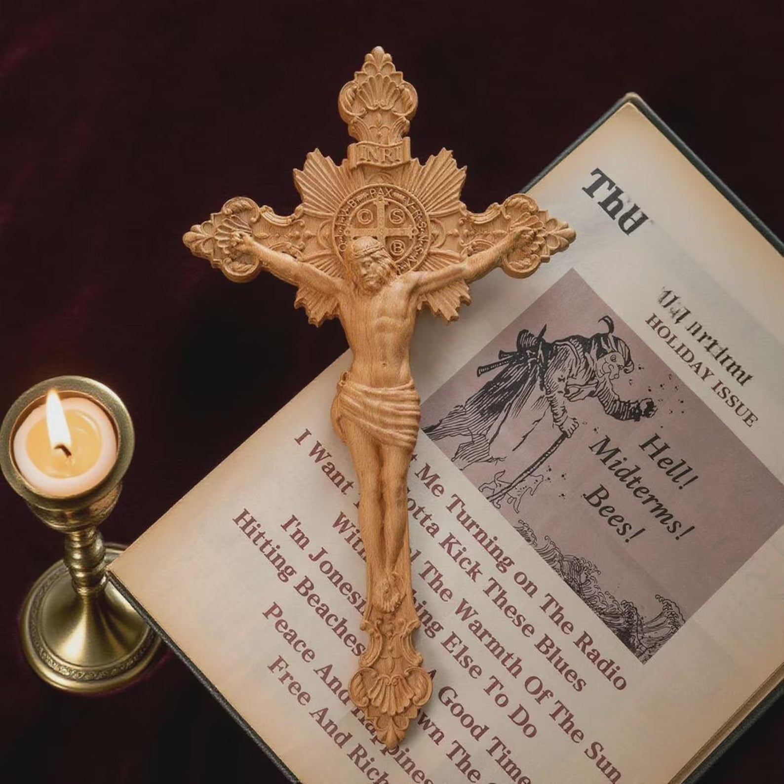 Exorcist Cross of Saint Benedict Carved in Wood-Viarello