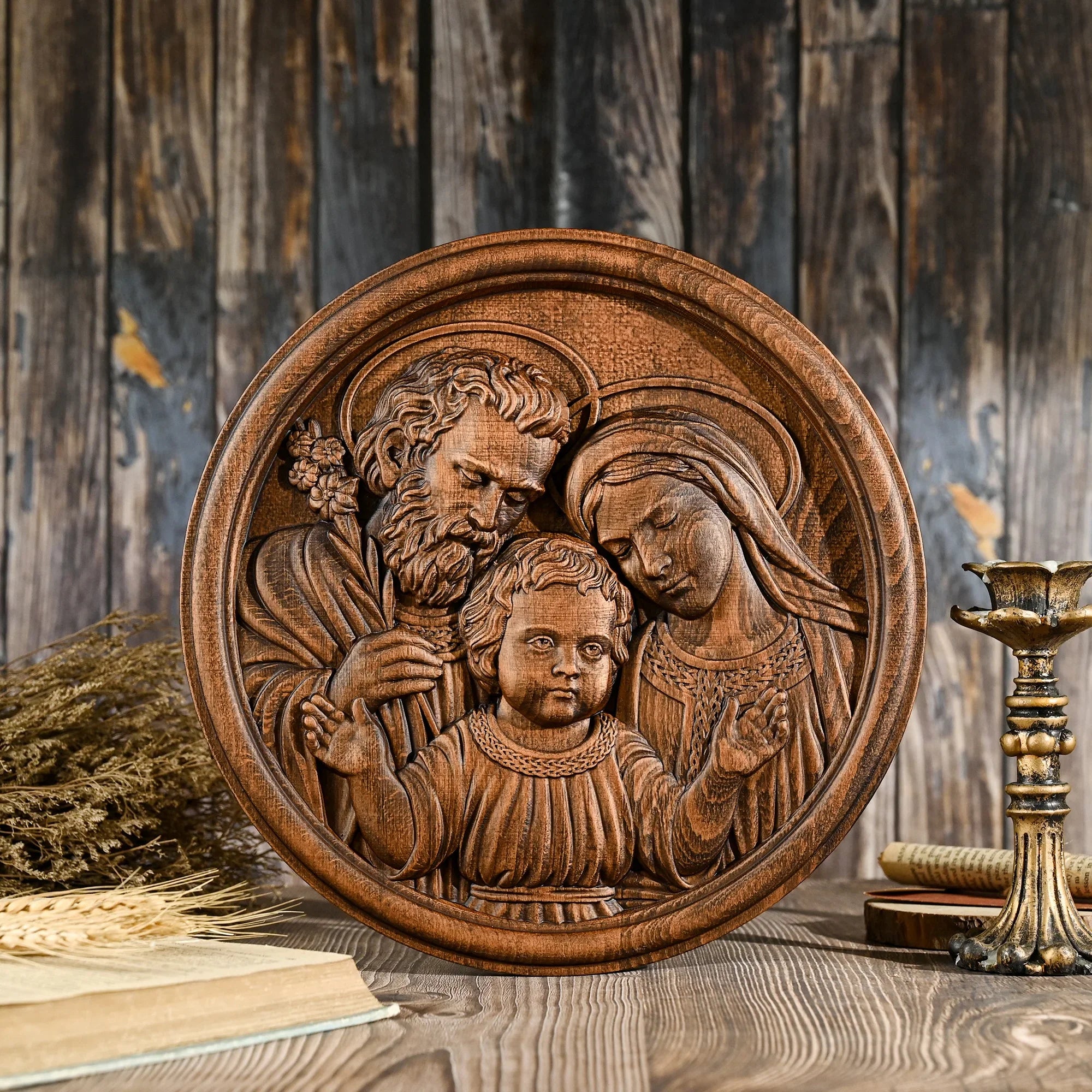 Holy Family Wooden Painting-Viarello