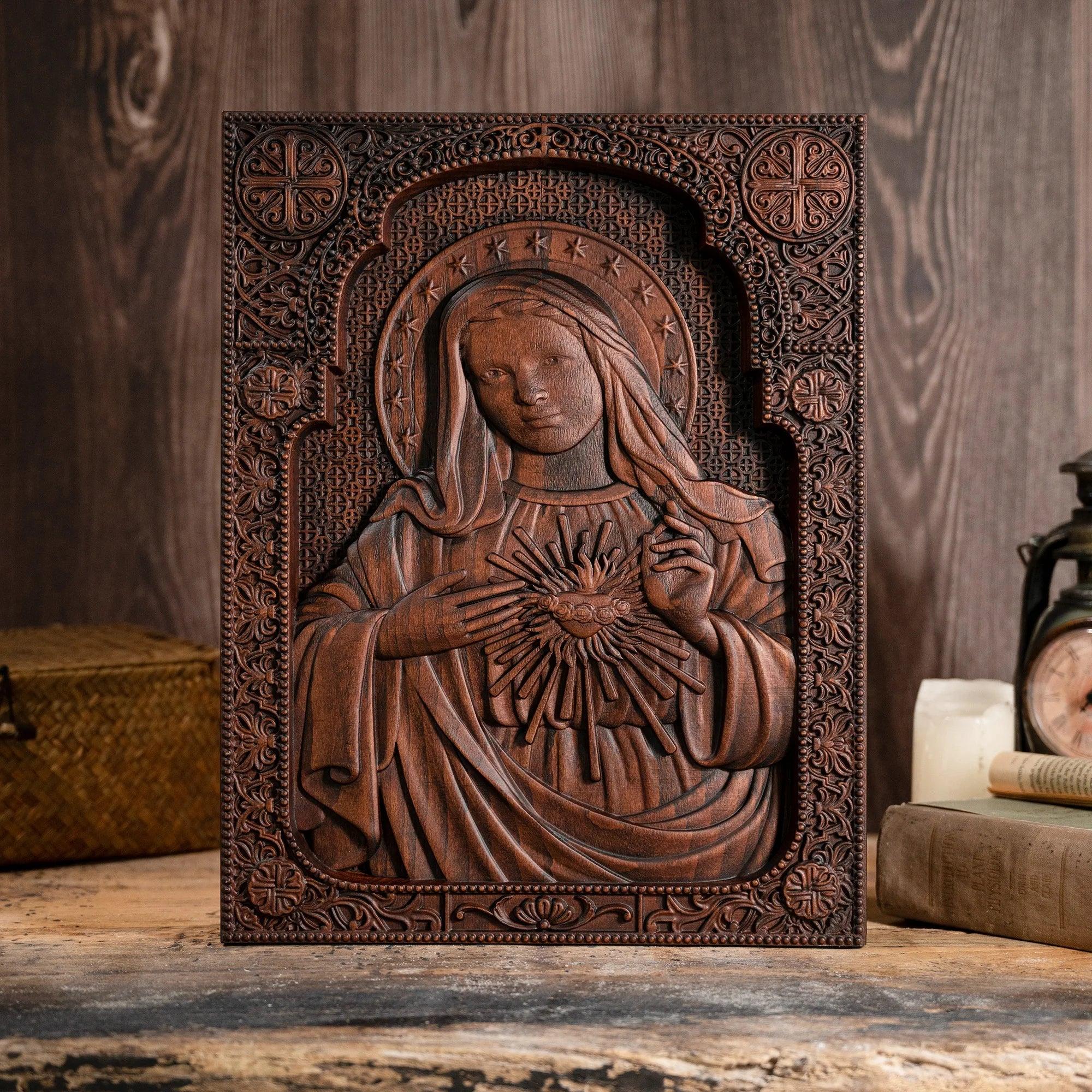 Immaculate Heart of Mary Wooden Sculpture-Viarello