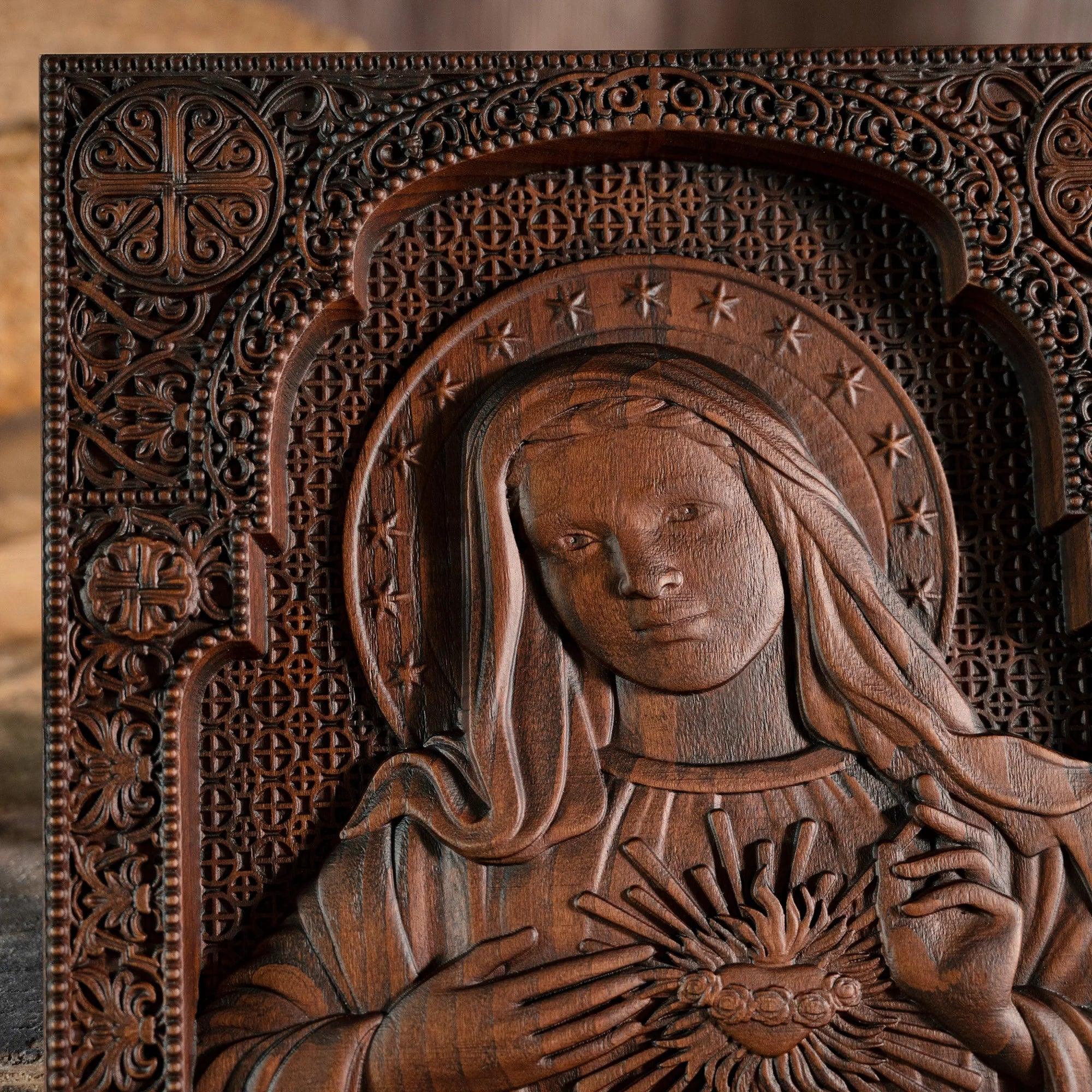 Immaculate Heart of Mary Wooden Sculpture-Viarello