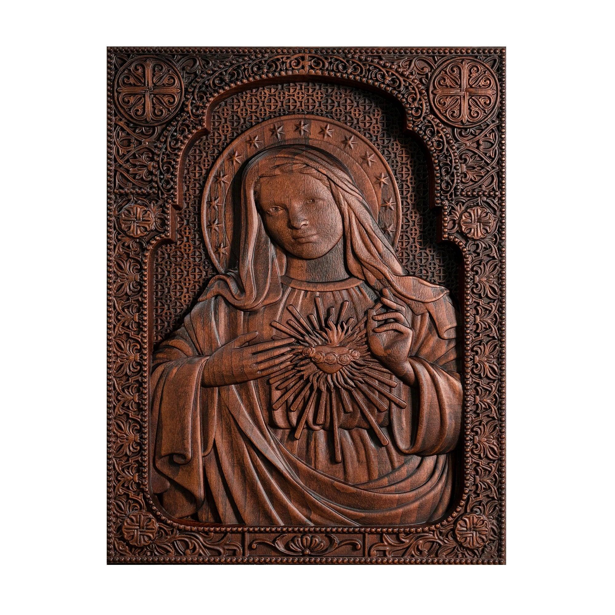 Immaculate Heart of Mary Wooden Sculpture-Viarello