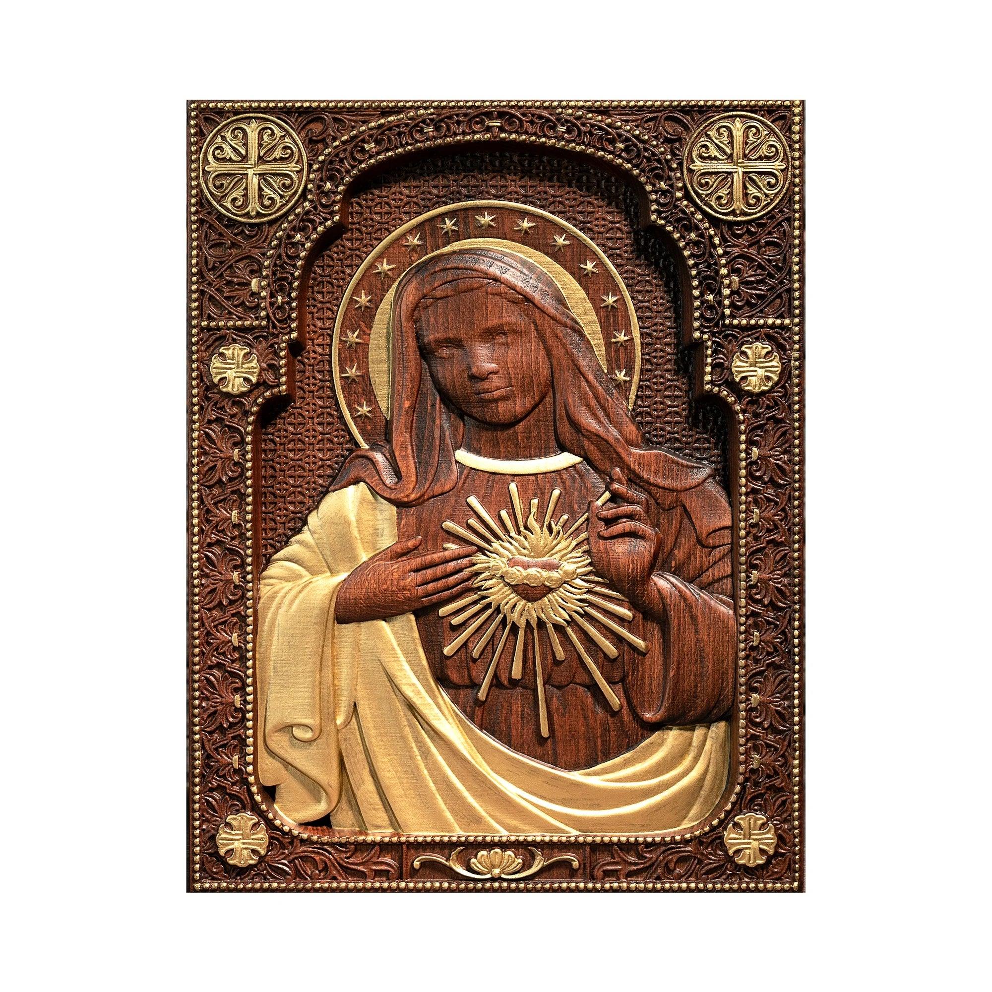 Immaculate Heart of Mary Wooden Sculpture-Viarello