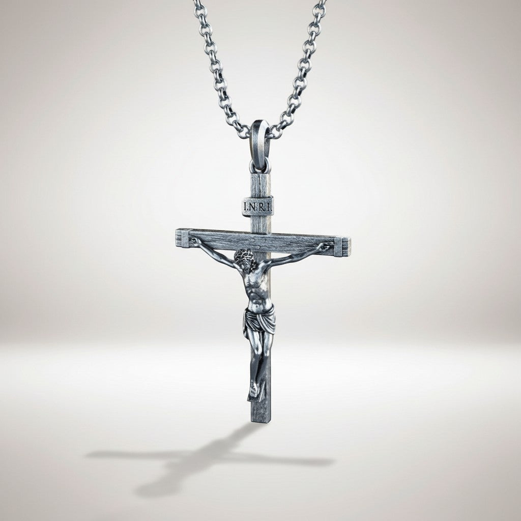 Jesus Christ Crucifix in 925k Silver-Viarello