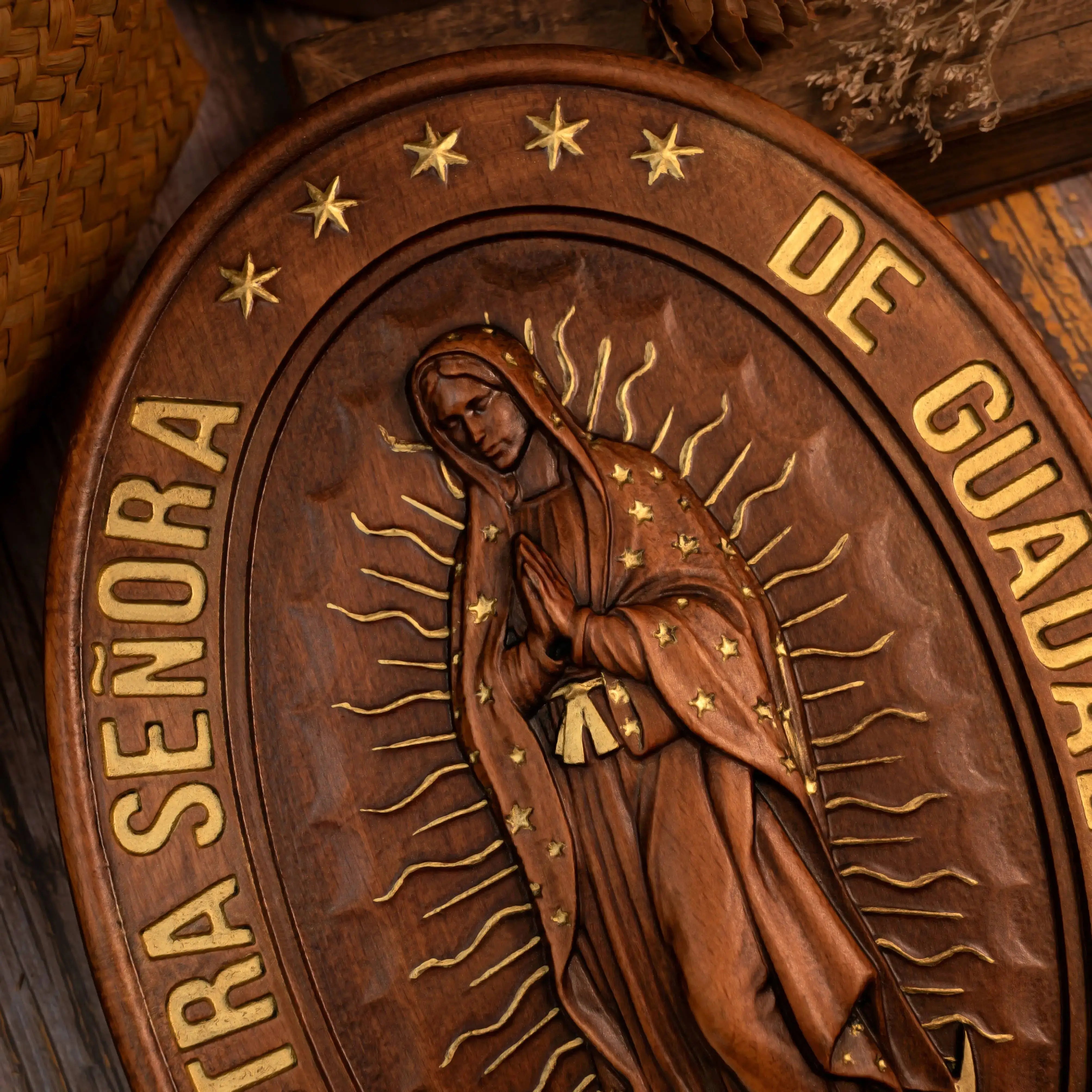 Large Wooden Sculpture of Our Lady of Guadalupe-Viarello