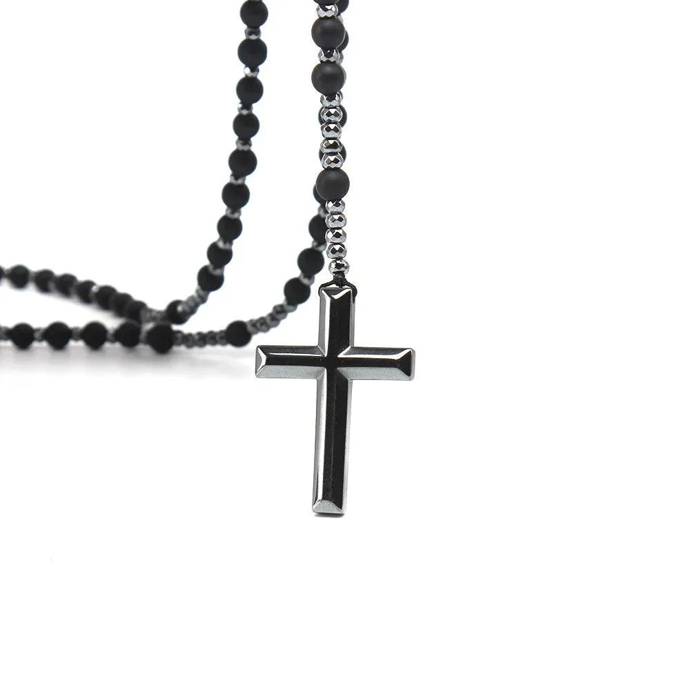 Matte Black Stone Rosary Necklace-Viarello