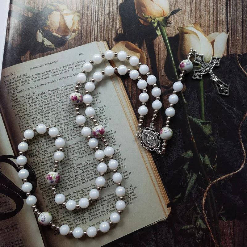 Rosary of the Virgin Mary and Christ, White Cross-Viarello