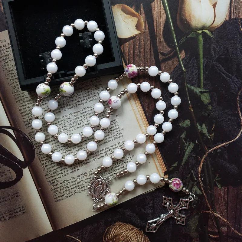 Rosary of the Virgin Mary and Christ, White Cross-Viarello