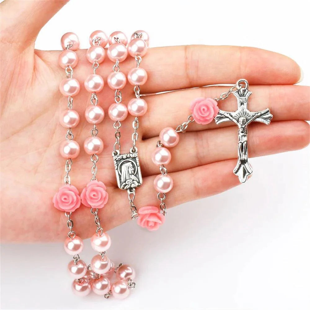 Rosary of the Virgin Mary with Roses and Glass Beads-Viarello