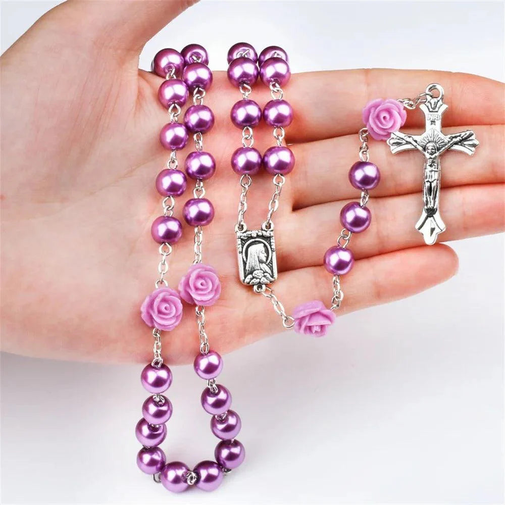 Rosary of the Virgin Mary with Roses and Glass Beads-Viarello