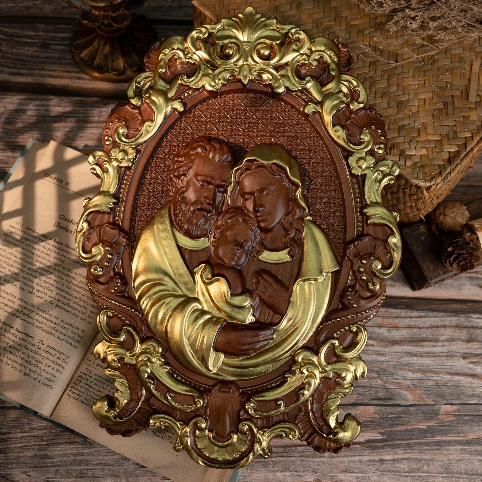 Sacred Family Sculpture in Wood — Painted-Viarello