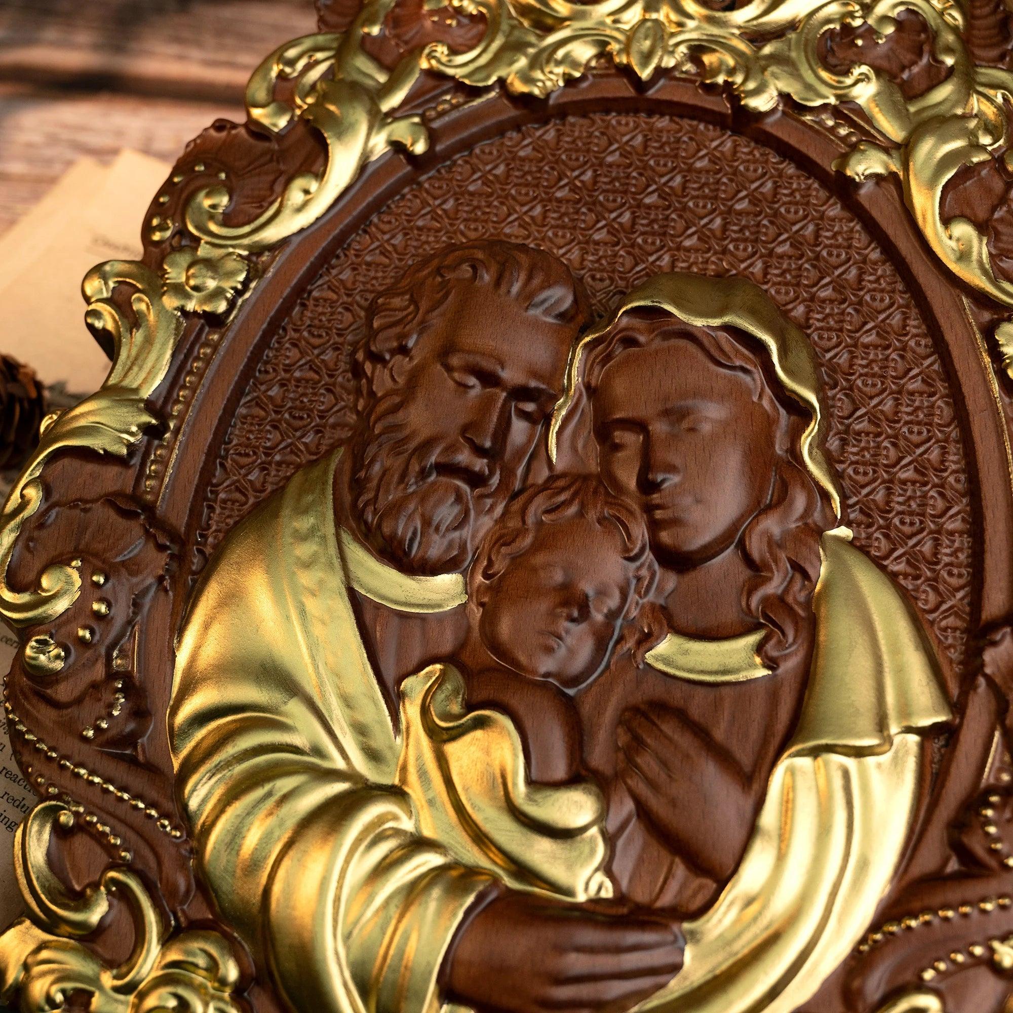 Sacred Family Sculpture in Wood — Painted-Viarello