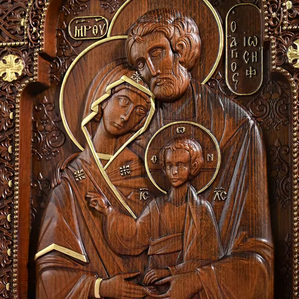 Sacred Family Sculpture in Wood-Viarello