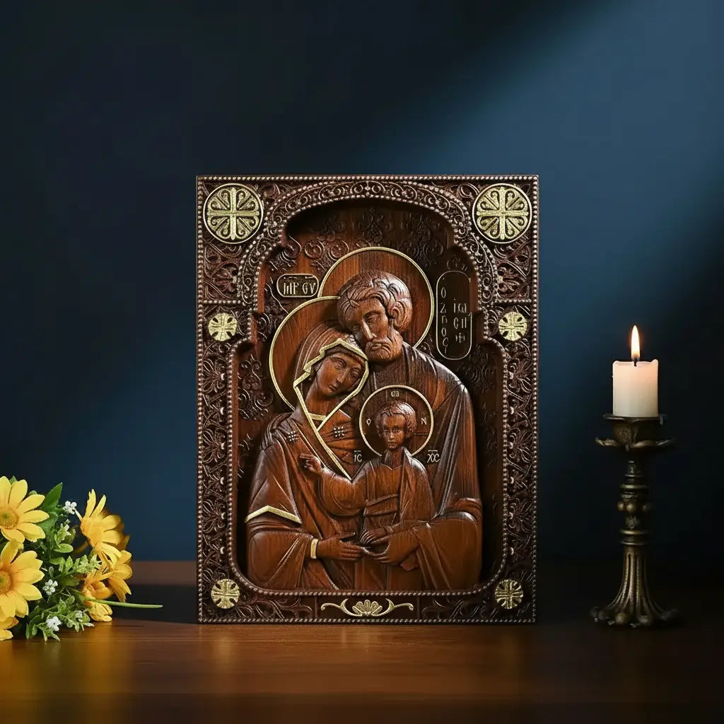 Sacred Family Sculpture in Wood-Viarello
