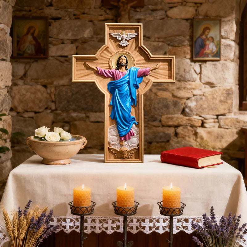 The Ascension of Christ - Hand-Painted Wooden Cross-Viarello