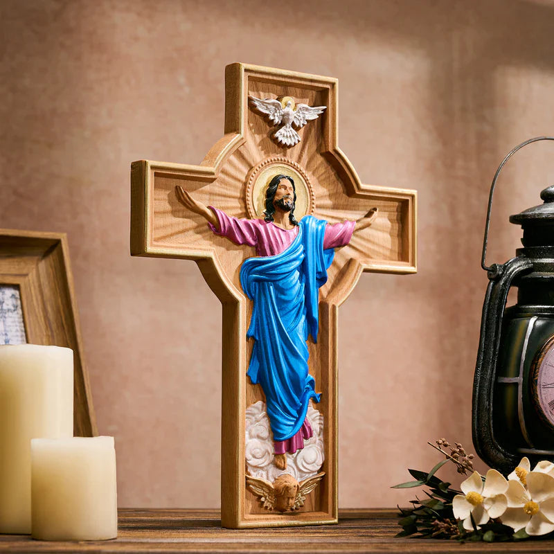 The Ascension of Christ - Hand-Painted Wooden Cross-Viarello