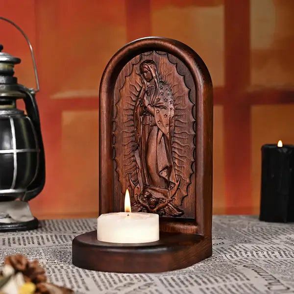 Wooden Candlestick Our Lady of Guadalupe-Viarello