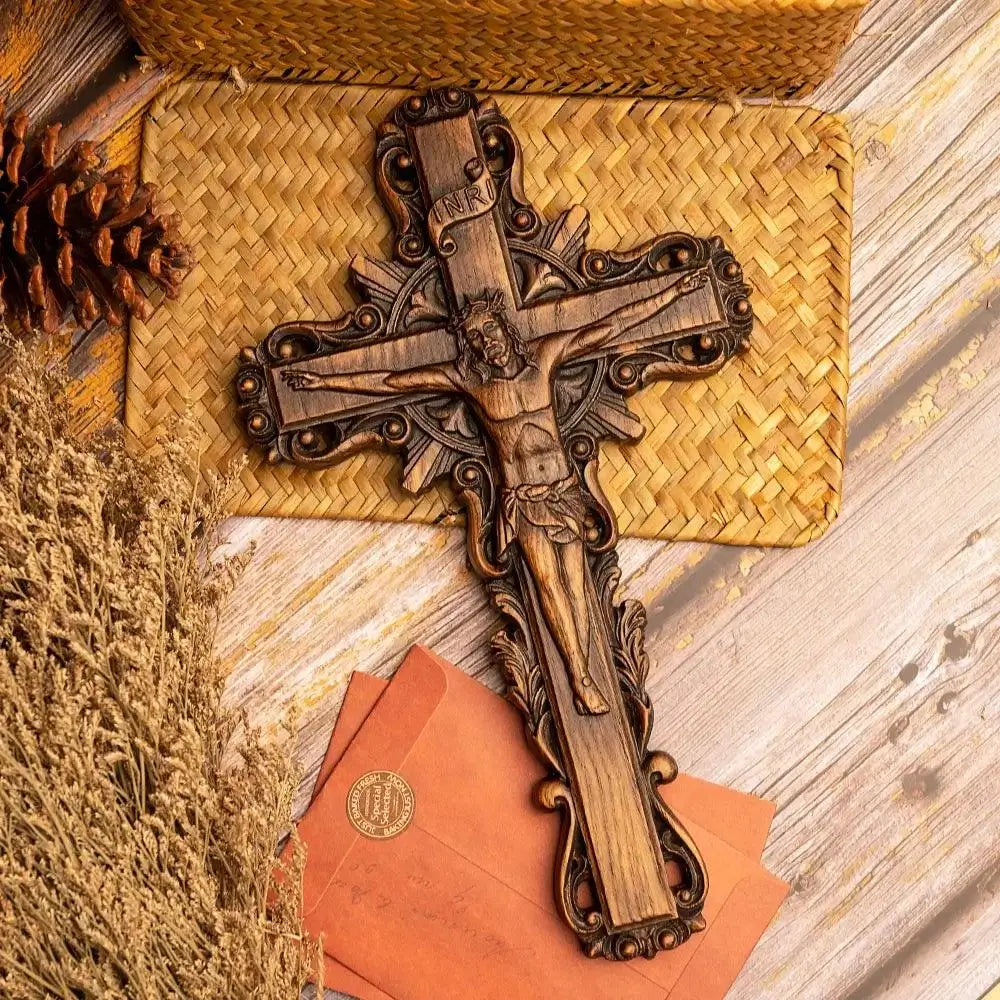 Wooden Crucifix of Jesus Christ for Wall Mounting-Viarello