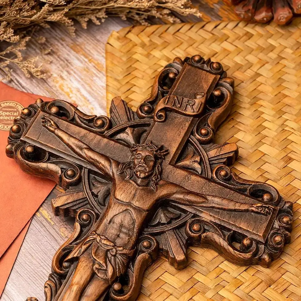 Wooden Crucifix of Jesus Christ for Wall Mounting-Viarello