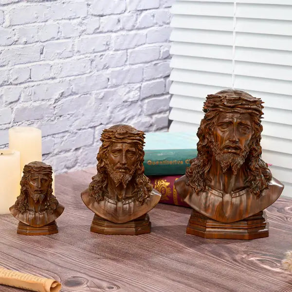 Bust of Jesus Christ Crowned with Thorns in Wood-Viarello