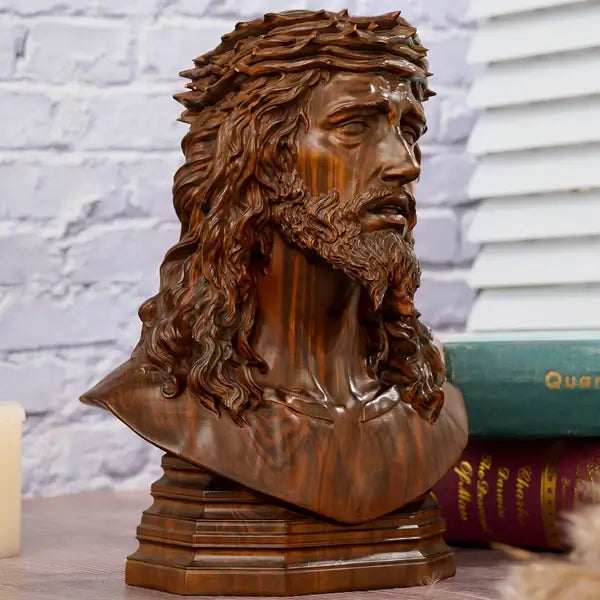 Bust of Jesus Christ Crowned with Thorns in Wood-Viarello