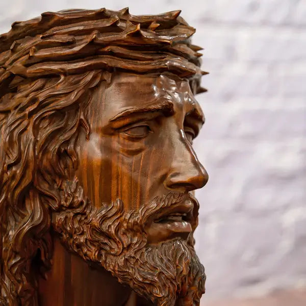 Bust of Jesus Christ Crowned with Thorns in Wood-Viarello