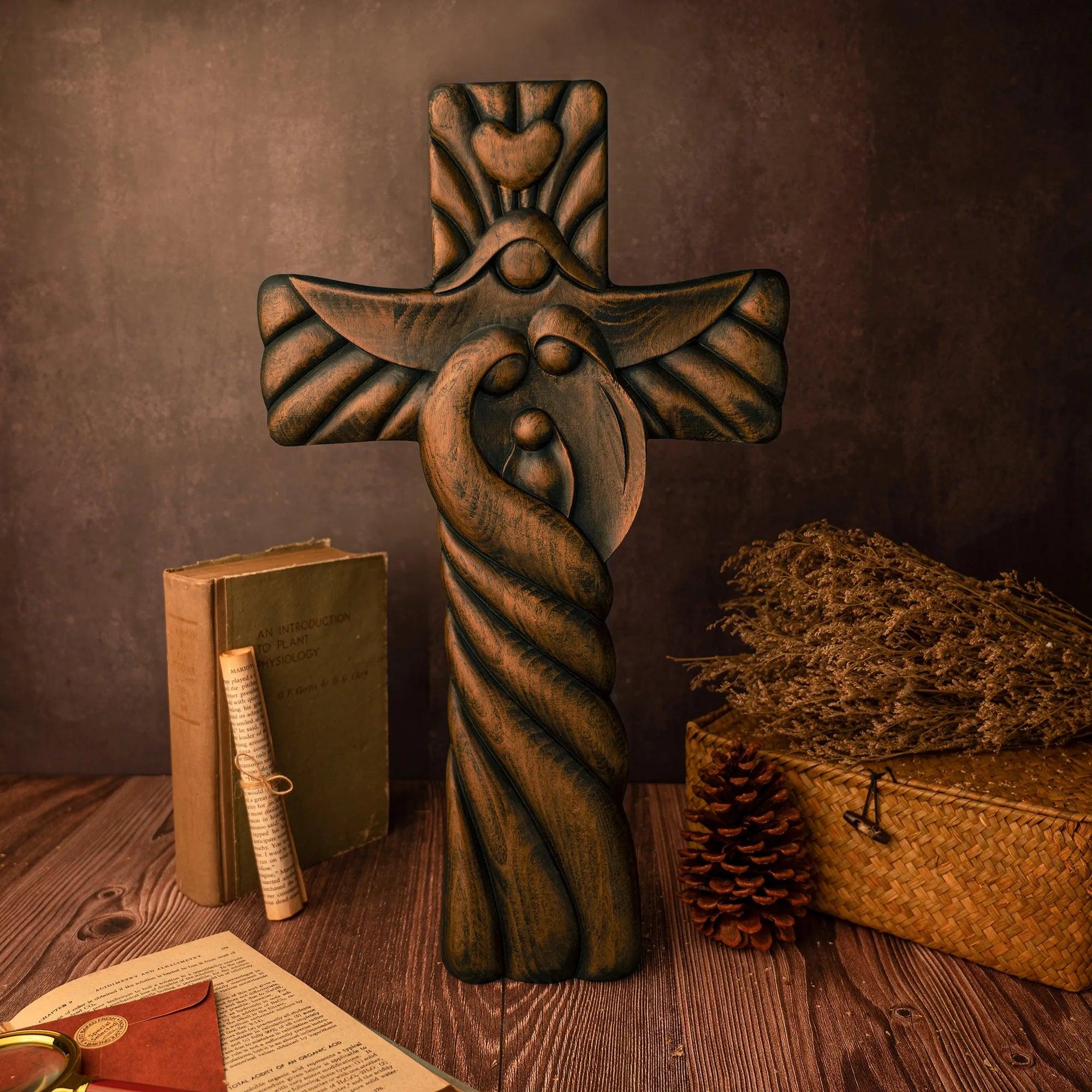 Carved Wooden Cross of the Holy Family-Viarello