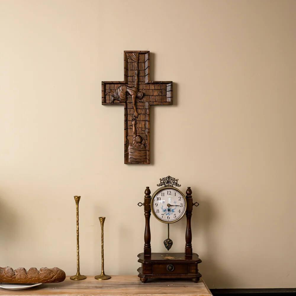 Cross of the Savior Jesus - Carved from Natural Wood-Viarello