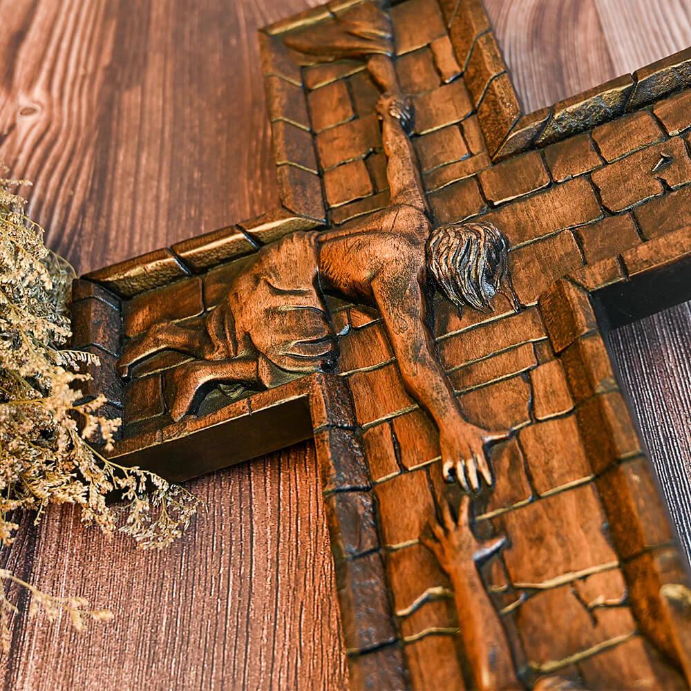 Cross of the Savior Jesus - Carved from Natural Wood-Viarello