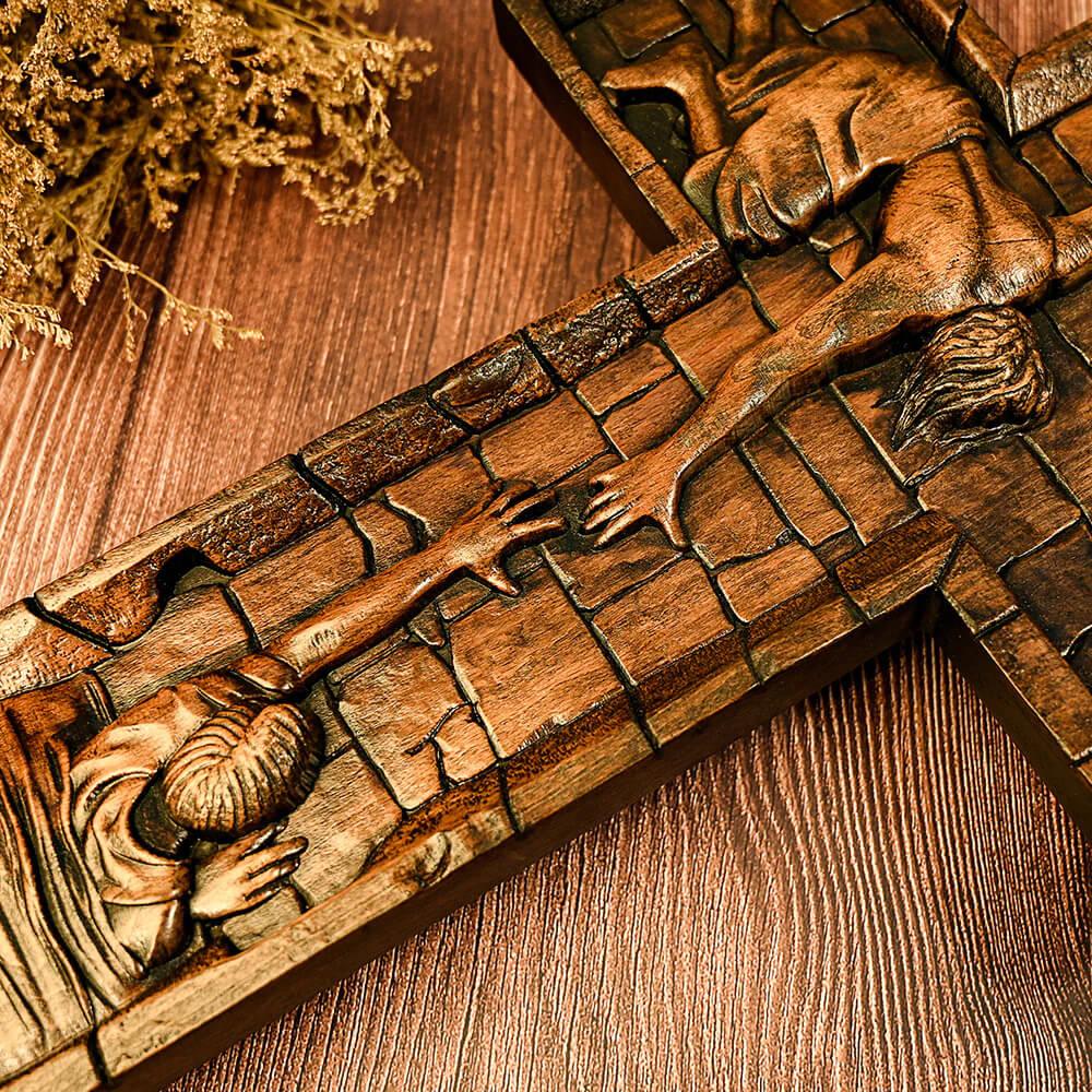 Cross of the Savior Jesus - Carved from Natural Wood-Viarello
