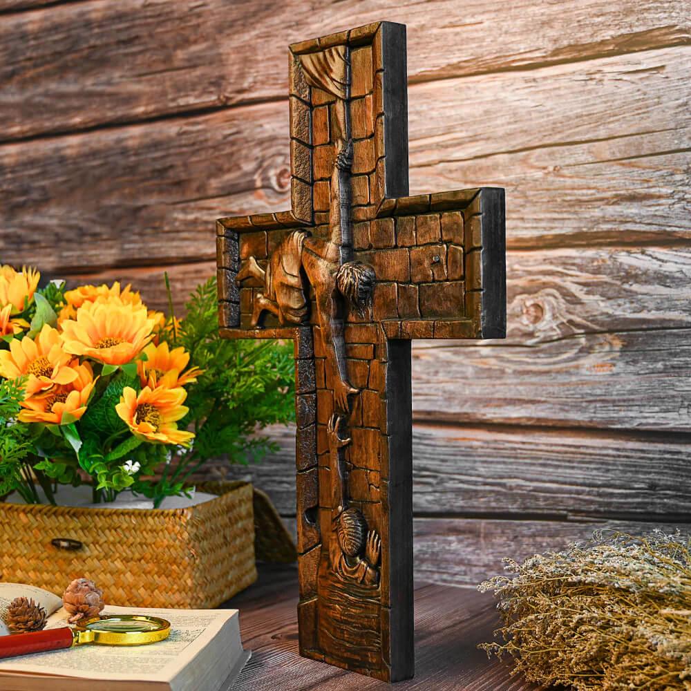 Cross of the Savior Jesus - Carved from Natural Wood-Viarello