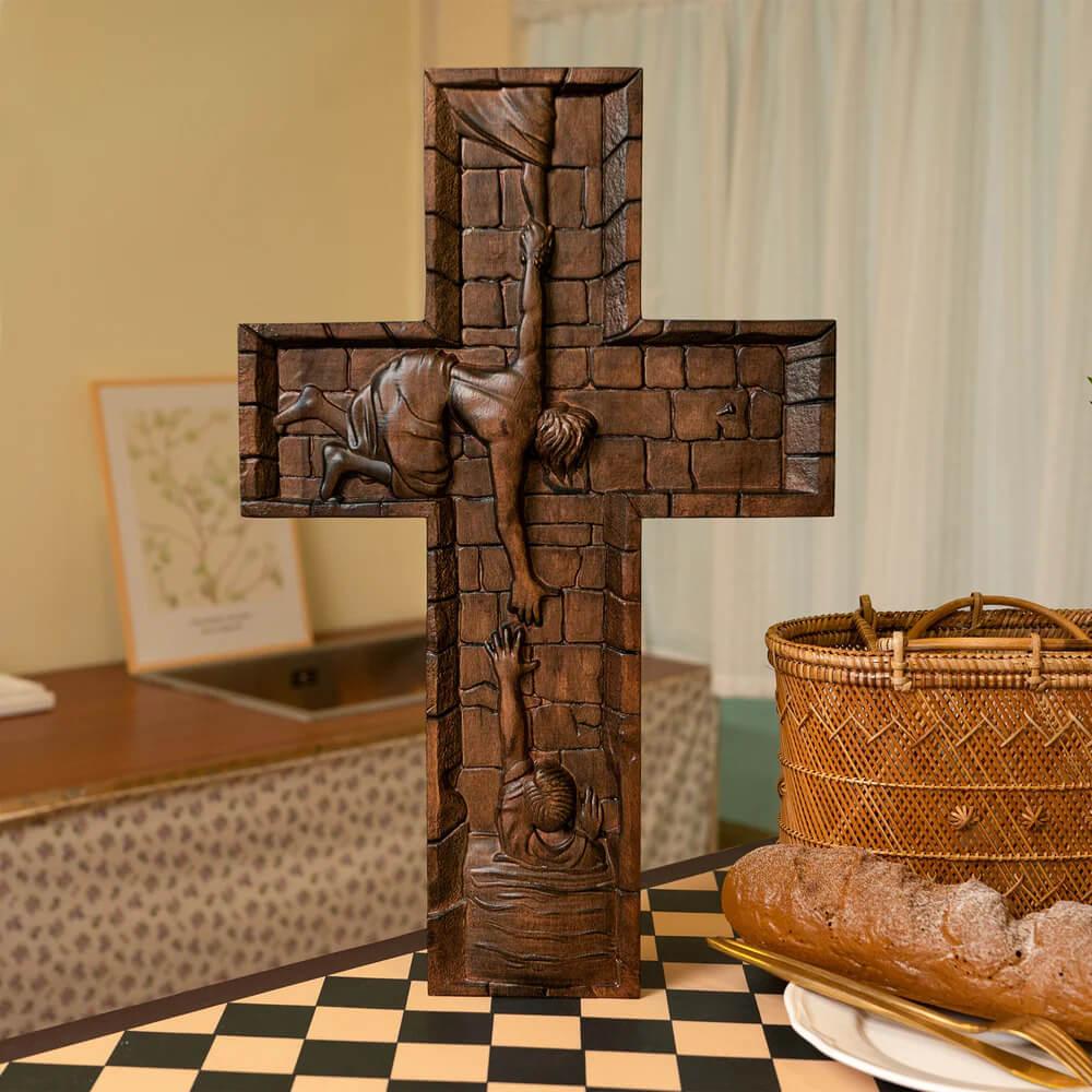Cross of the Savior Jesus - Carved from Natural Wood-Viarello
