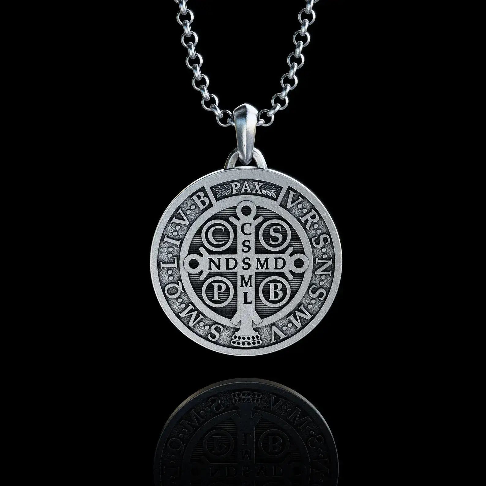 Double-sided Saint Benedict necklace in 925k silver.-Viarello