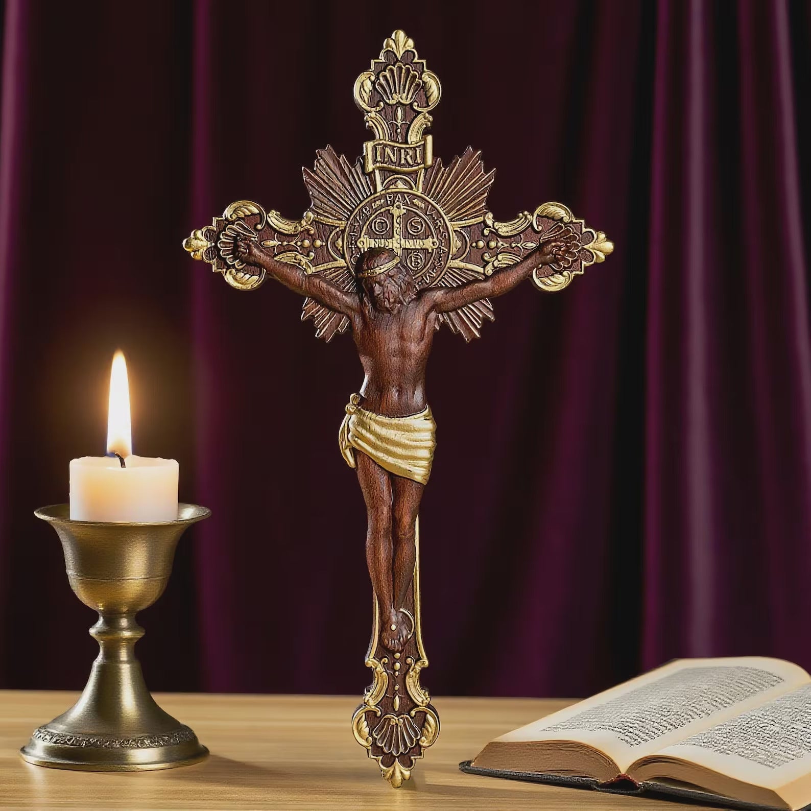 Exorcist Cross of Saint Benedict Carved in Wood-Viarello