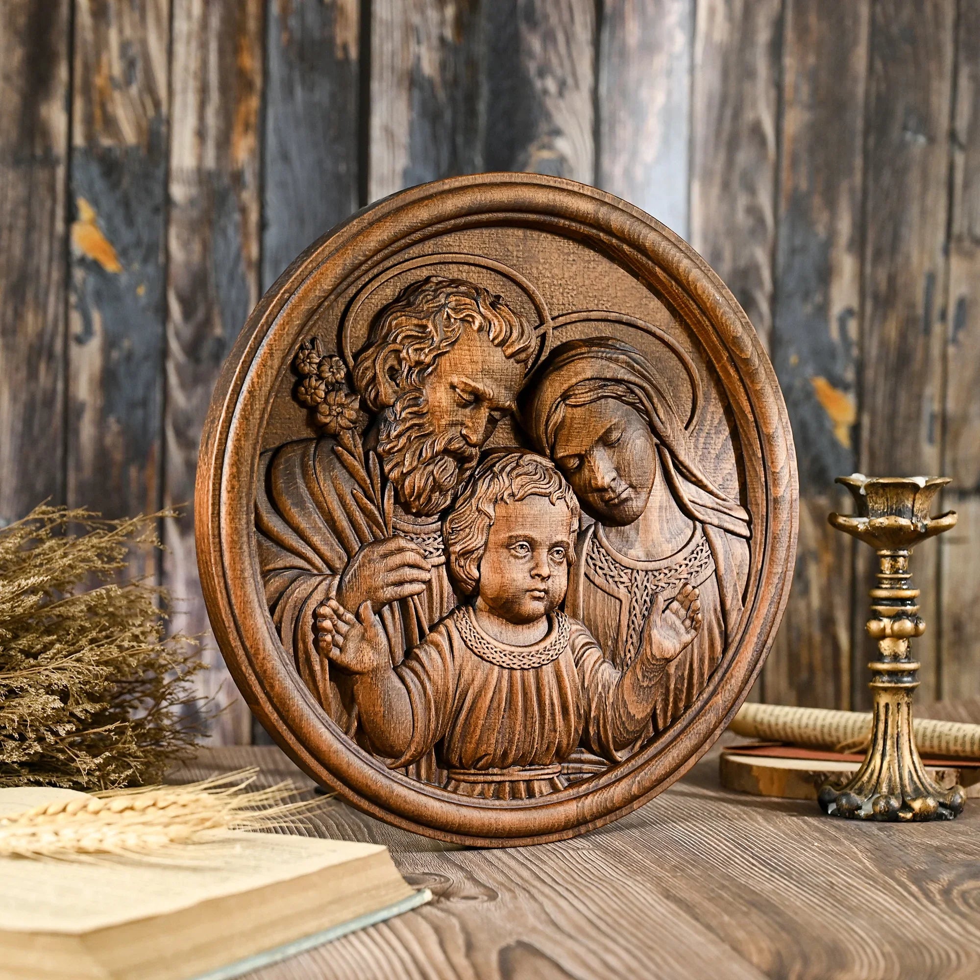 Holy Family Wooden Painting-Viarello