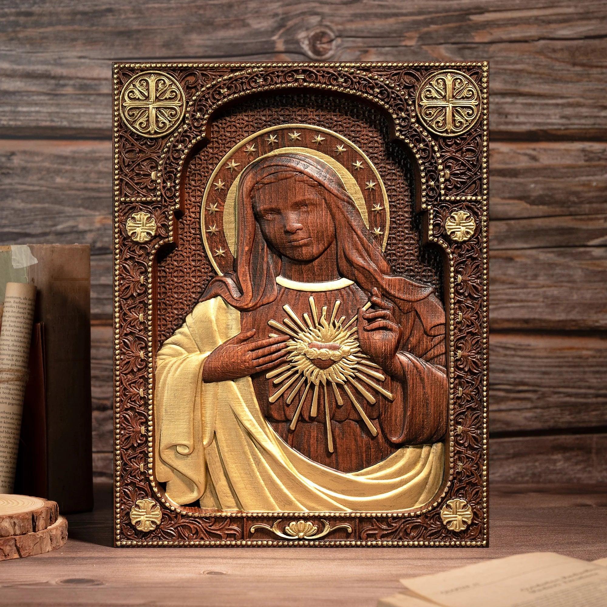 Immaculate Heart of Mary Wooden Sculpture-Viarello