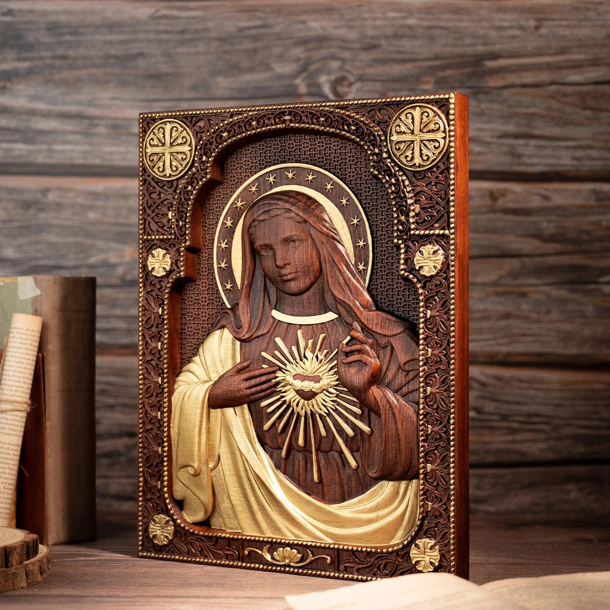 Immaculate Heart of Mary Wooden Sculpture-Viarello