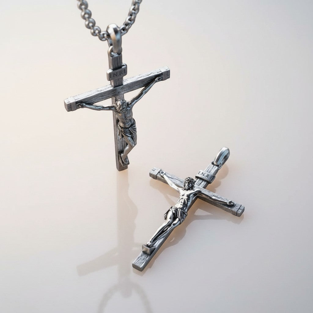 Jesus Christ Crucifix in 925k Silver-Viarello