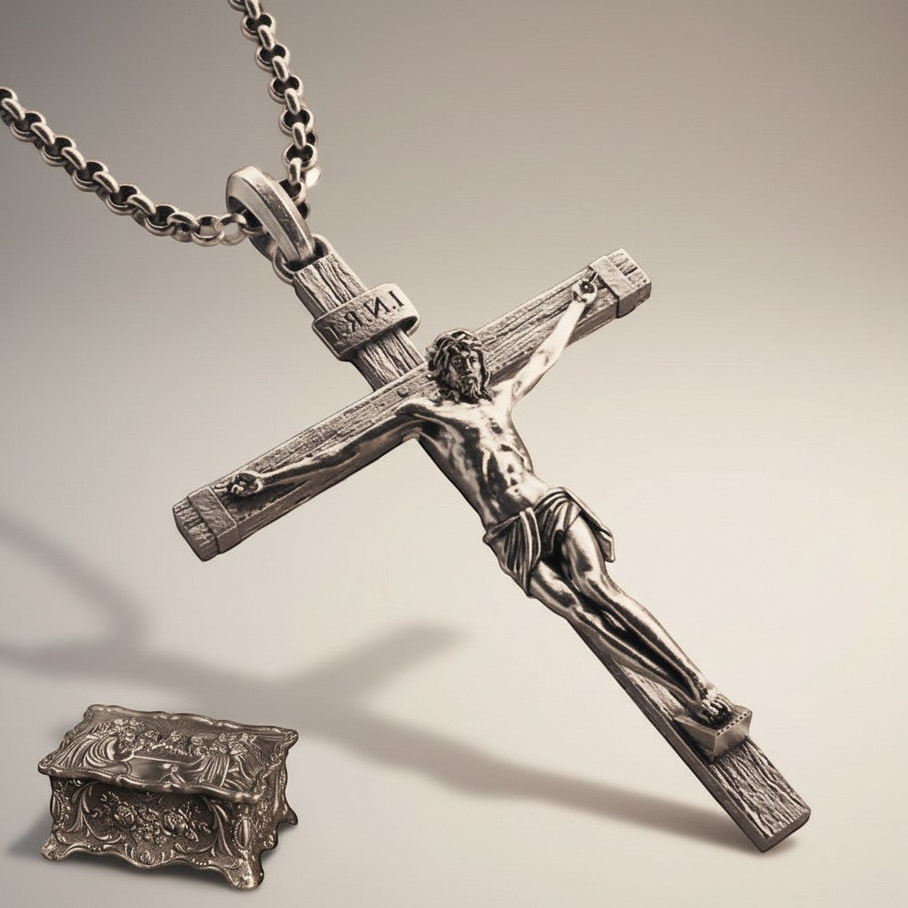 Jesus Christ Crucifix in 925k Silver-Viarello