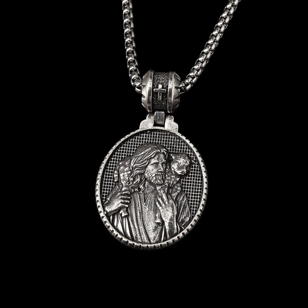 Jesus Christ Shepherd Necklace with Lamb-Viarello