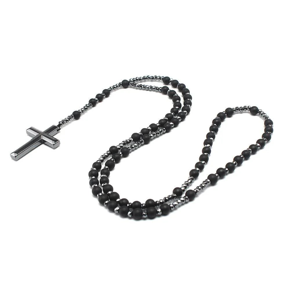 Matte Black Stone Rosary Necklace-Viarello