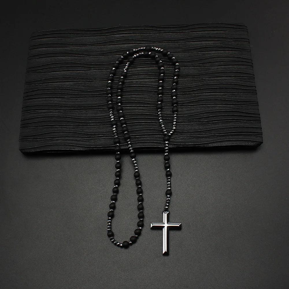 Matte Black Stone Rosary Necklace-Viarello