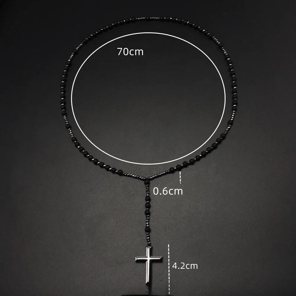 Matte Black Stone Rosary Necklace-Viarello